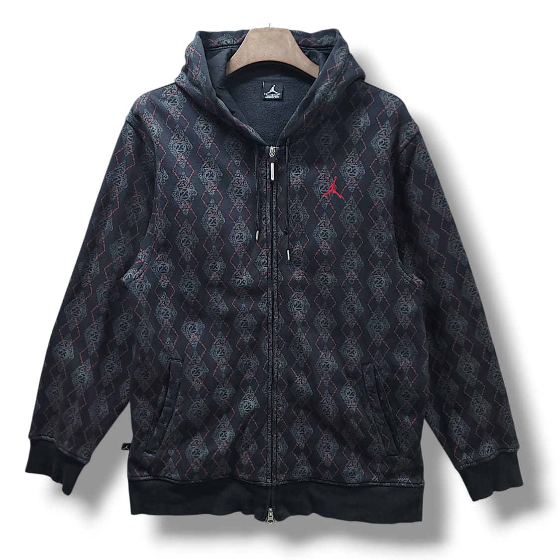 [100/M]  나이키조던 블랙 아가일 패턴 기모 후드집업 상품이미지1