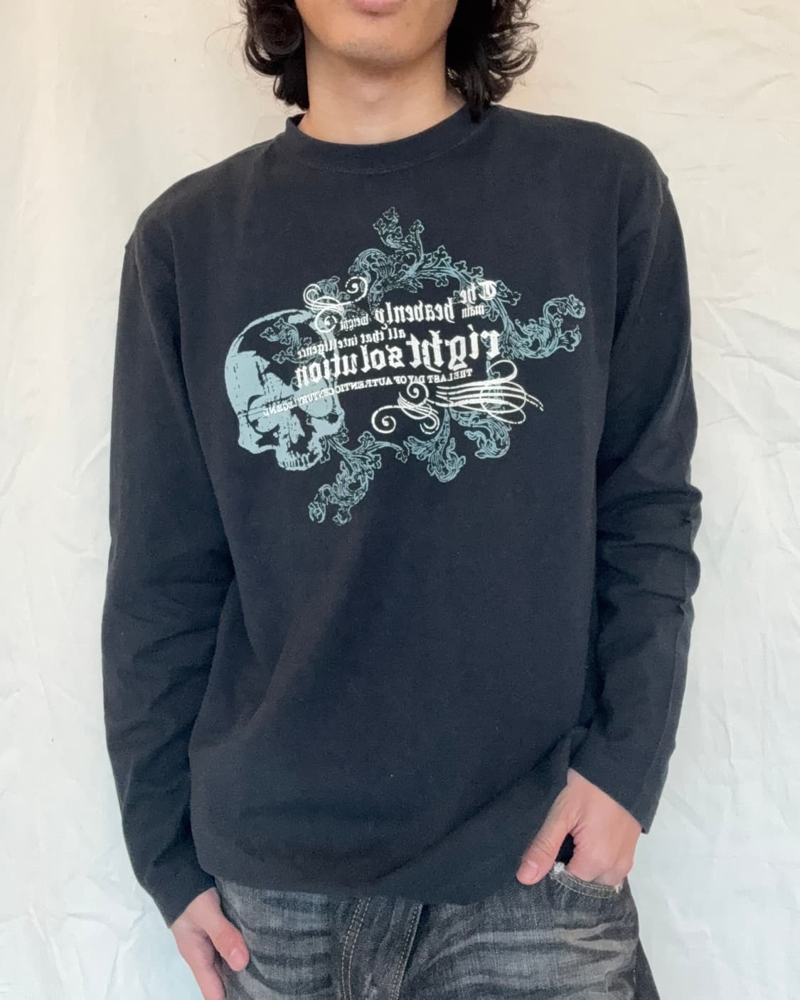 빈티지 스컬 그래픽 티셔츠 블랙 스트릿 y2k 상품이미지5