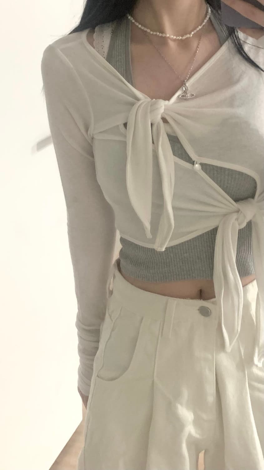 쓰리타임즈 Tied One Shoulder Cardigan 상품이미지1