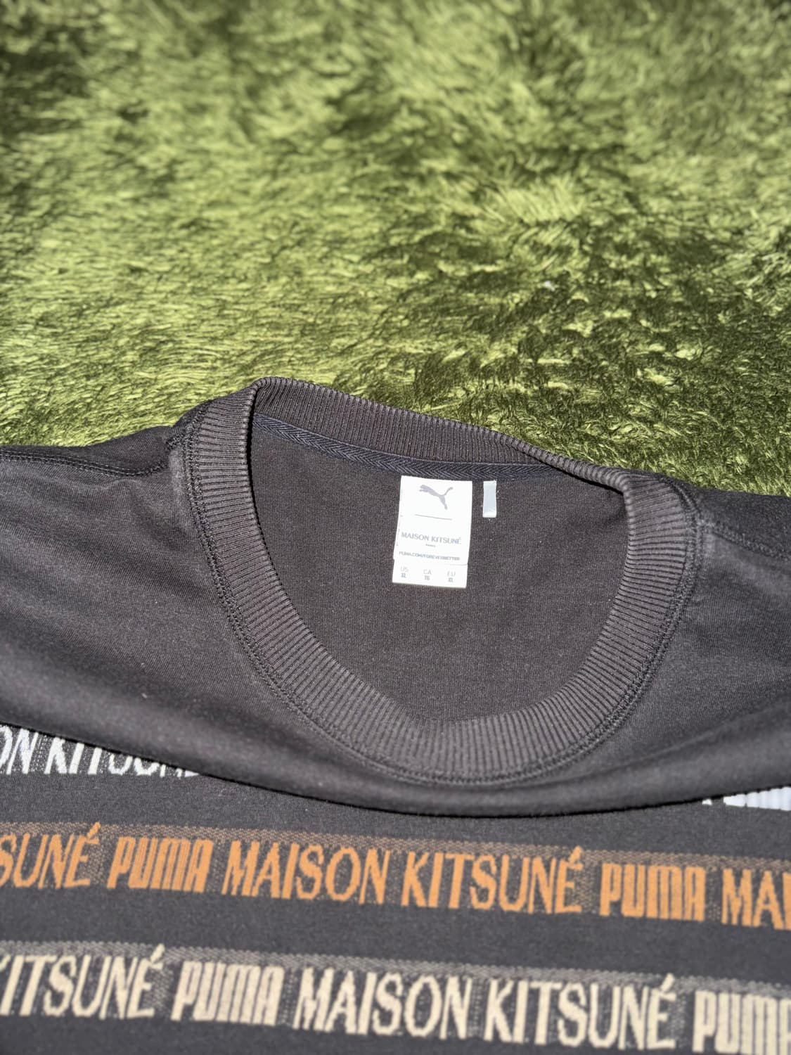 [XL] 푸마 X 메종 키츠네 콜라보 자카드 티셔츠 블랙 상품이미지3