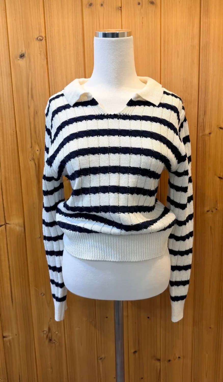 (여성) 줄무늬 크롭 숏 넥카라 울 니트 상품이미지4