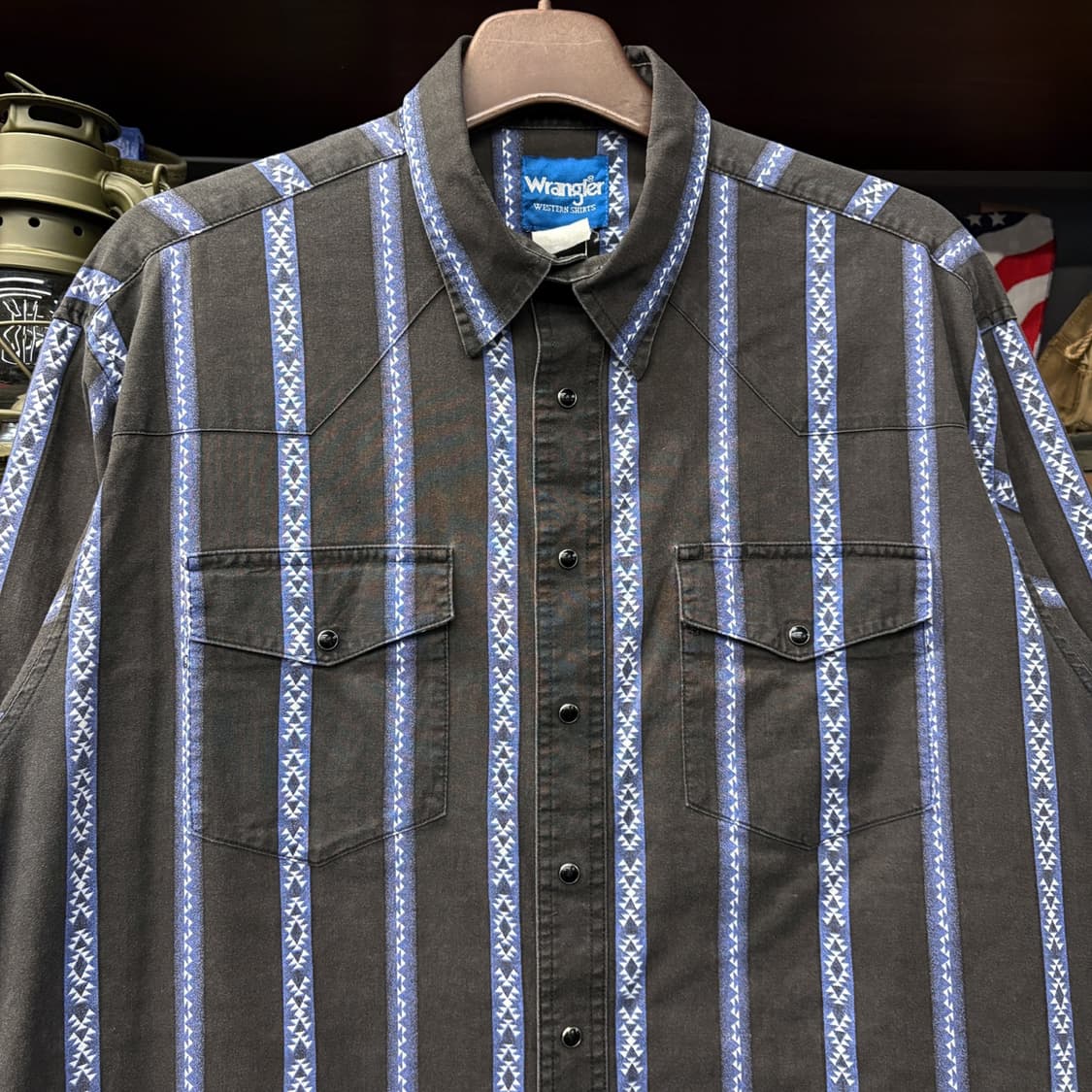 90s 랭글러 스트라이프 나바호 블랙펄스냅 웨스턴셔츠 N599 상품이미지3