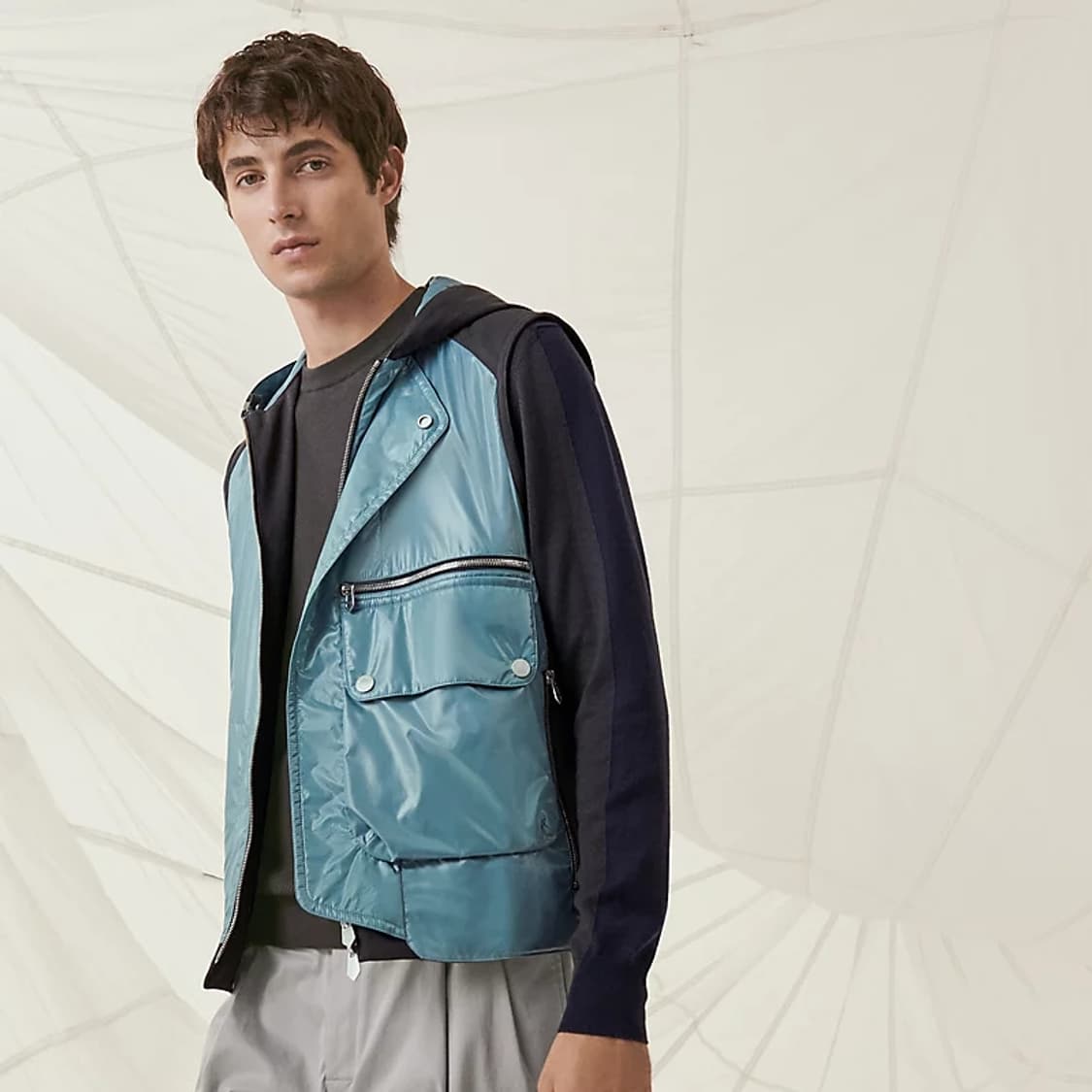 에르메스 플레인 토일 브라이트 캔버스 리버서블 후드 베스트 상품이미지1