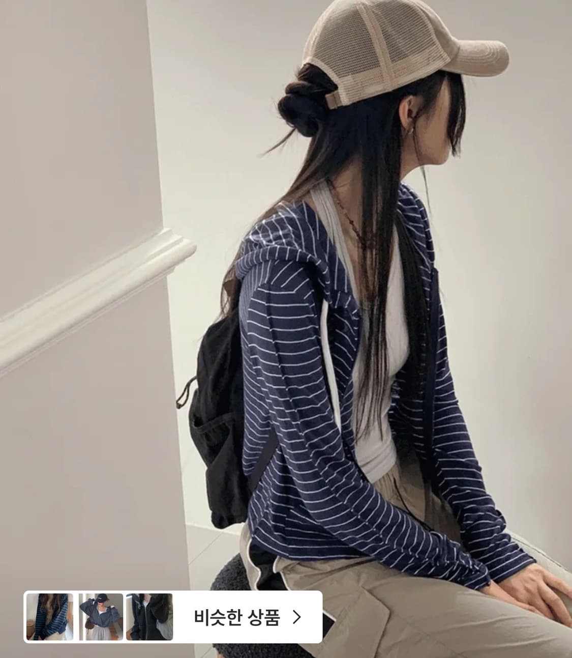 새제품) 원더원더 여름용 랜딩 린넨 스트라이프 후드 집업 상품이미지1