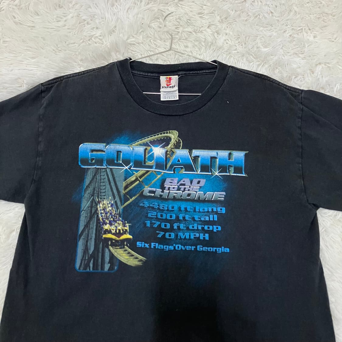 빈티지 블랙 식스플래그 프린팅 반팔 1006 힙합 스트릿 일본빈티지 상품이미지5