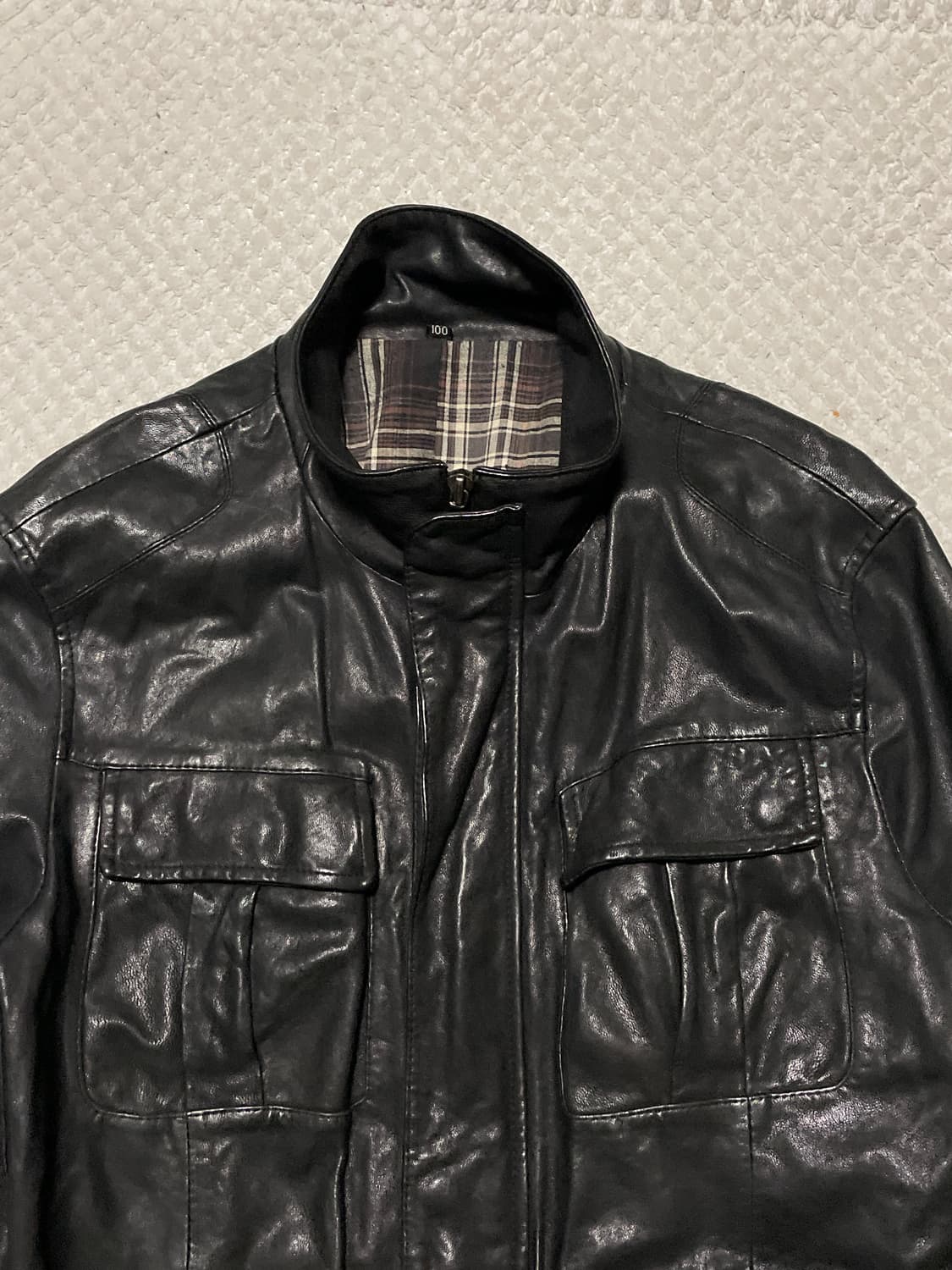 웨스턴 무드 이태리 램스킨 양가죽 절개 포켓 레더 자켓 상품이미지5