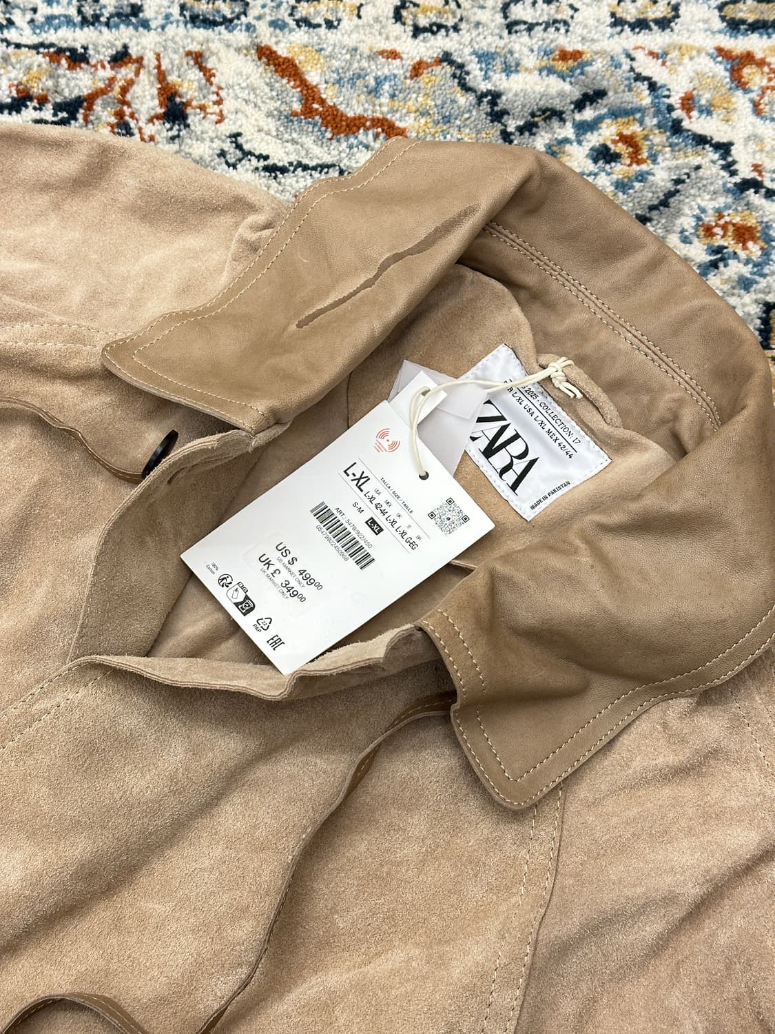 [새제품/L-XL] 자라 소가죽 스웨이드 롱코트 브라운 상품이미지2