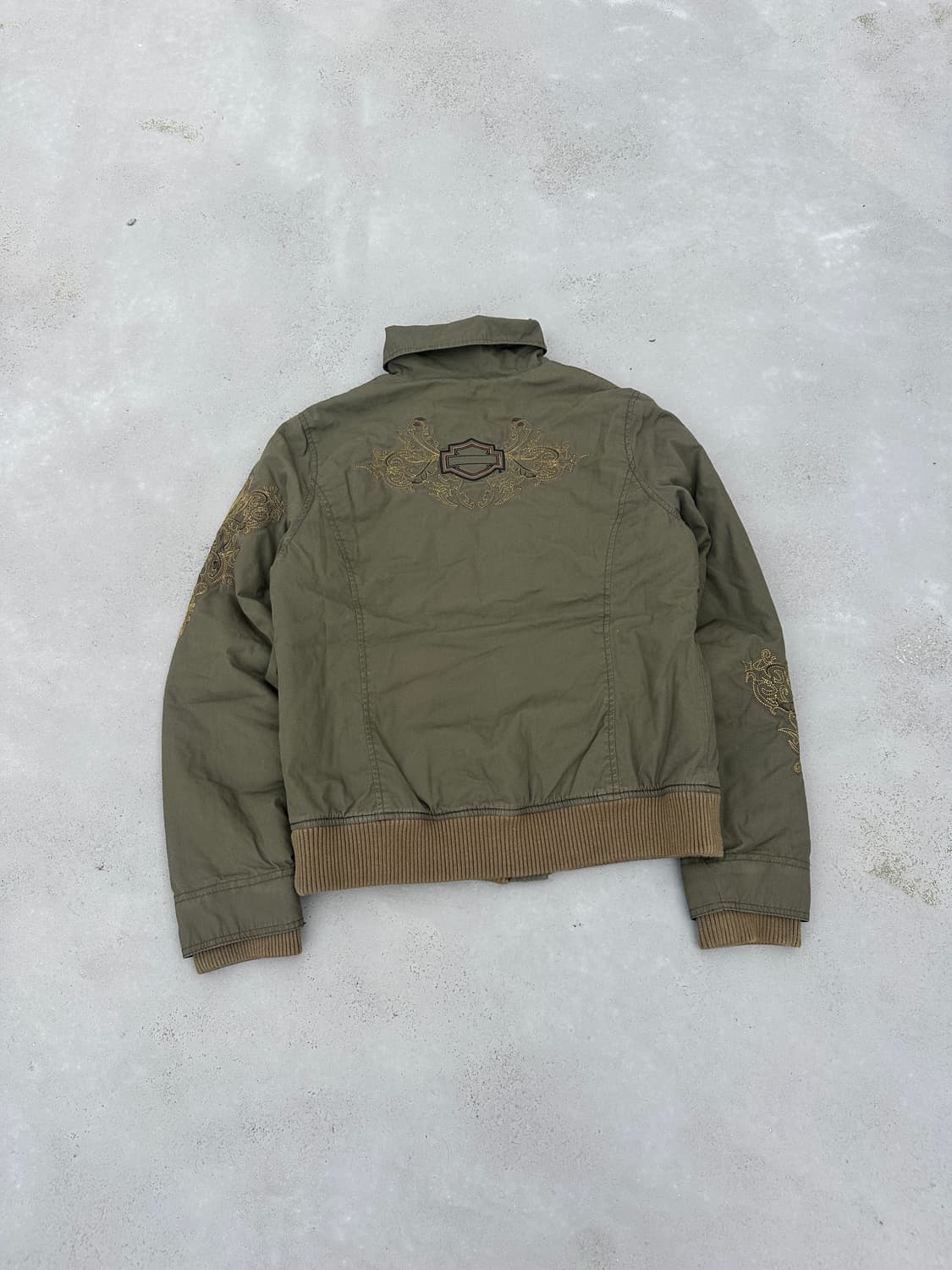 할리데이비슨 로고 자수 크롭 봄버자켓 올리브 카키 y2k 상품이미지2