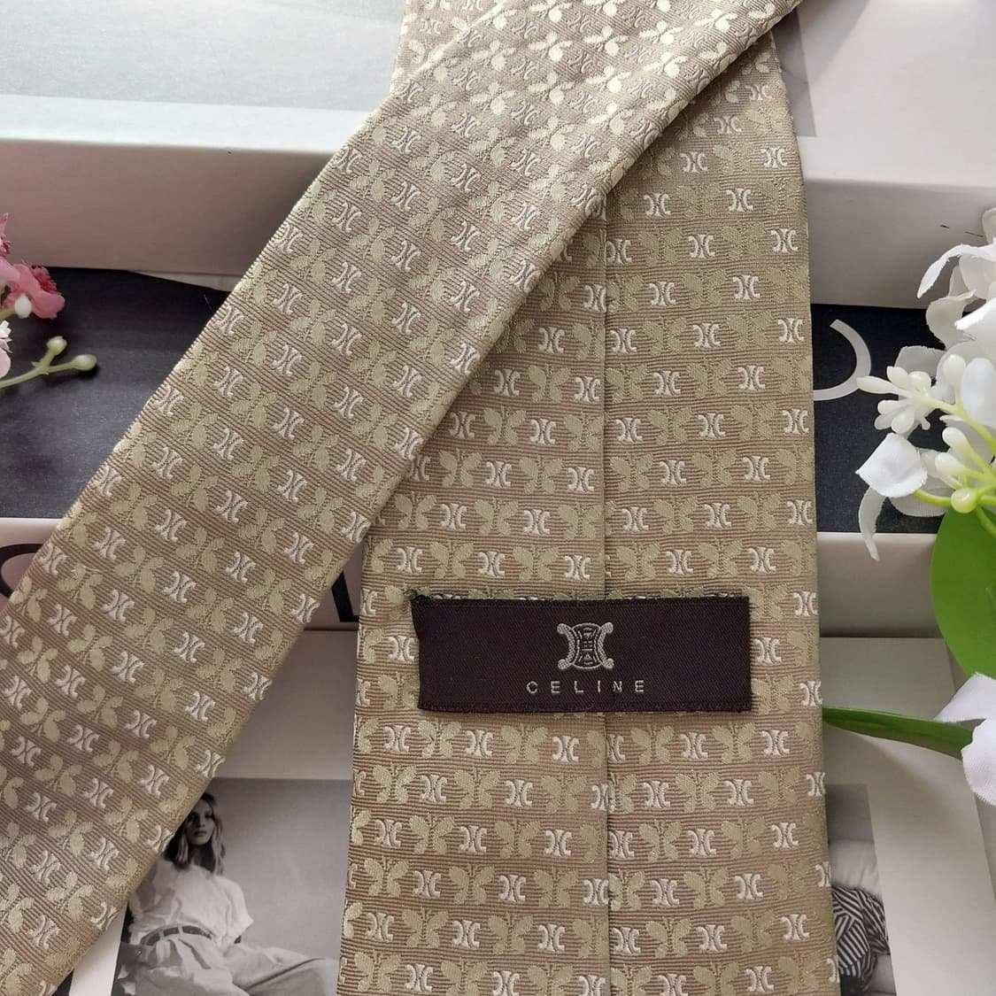 셀린느 실크 트리오페&나비 올오버 넥타이 8.9cm A+~A등급K1892 상품이미지5