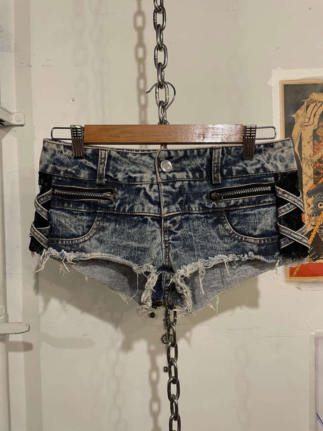 사이드 시스루 레이스 그런지 데님 숏팬츠 갸루 상품이미지4