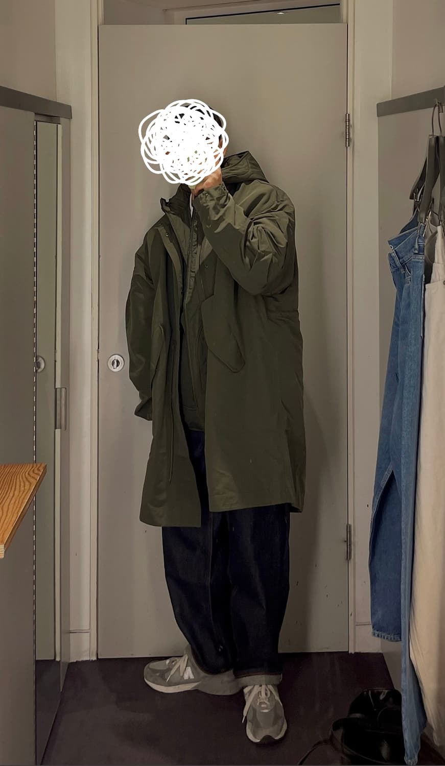 코드그라피 피쉬테일 레이어드 후드 롱파카 카키 상품이미지2