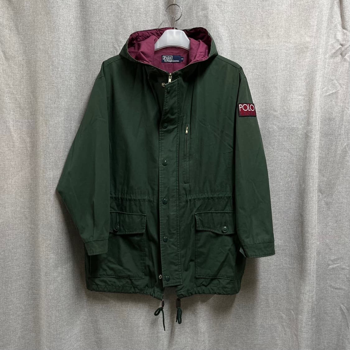 90s 폴로 바이 랄프로렌 면 빈티지 후드 야상 그린파카 상품이미지2
