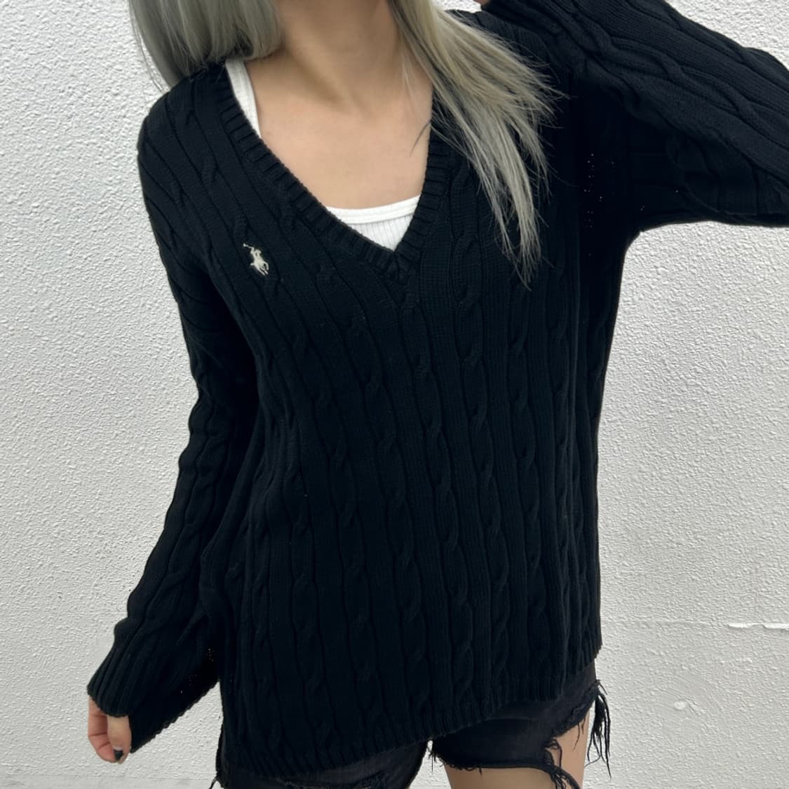 폴로 랄프로렌 화이트포니 블랙 꽈배기 니트 S 상품이미지1