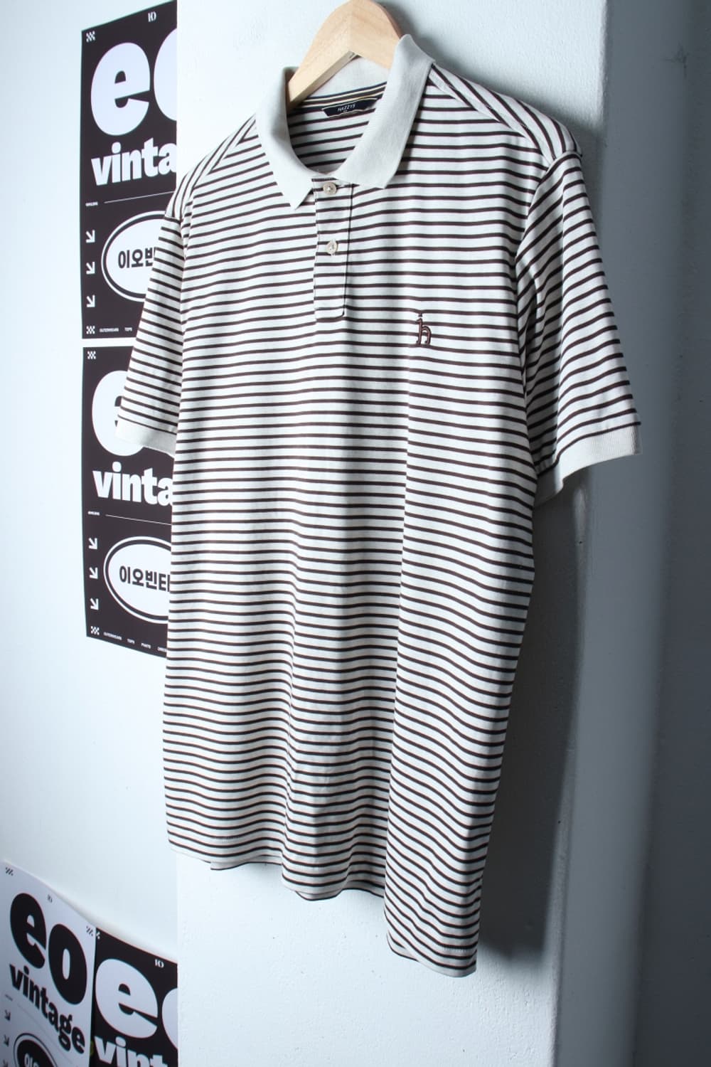 (XL-2XL) 헤지스 반팔 카라 티셔츠 스트라이프 브라운-H32198 상품이미지1