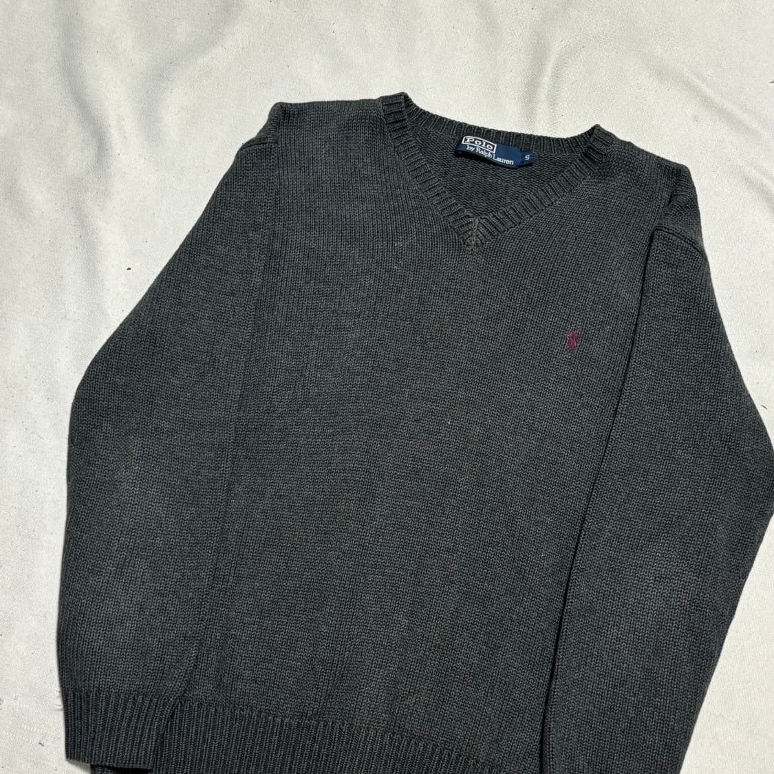 S 폴로랄프로렌 버건디 포니 챠콜 코튼 브이넥 니트 상품이미지1