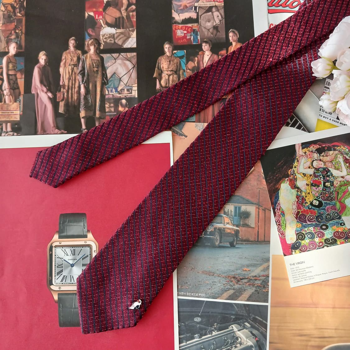 질스튜어트 버건디 스트라이프 텍스처 넥타이 7.3cm A등급 K19188 상품이미지2