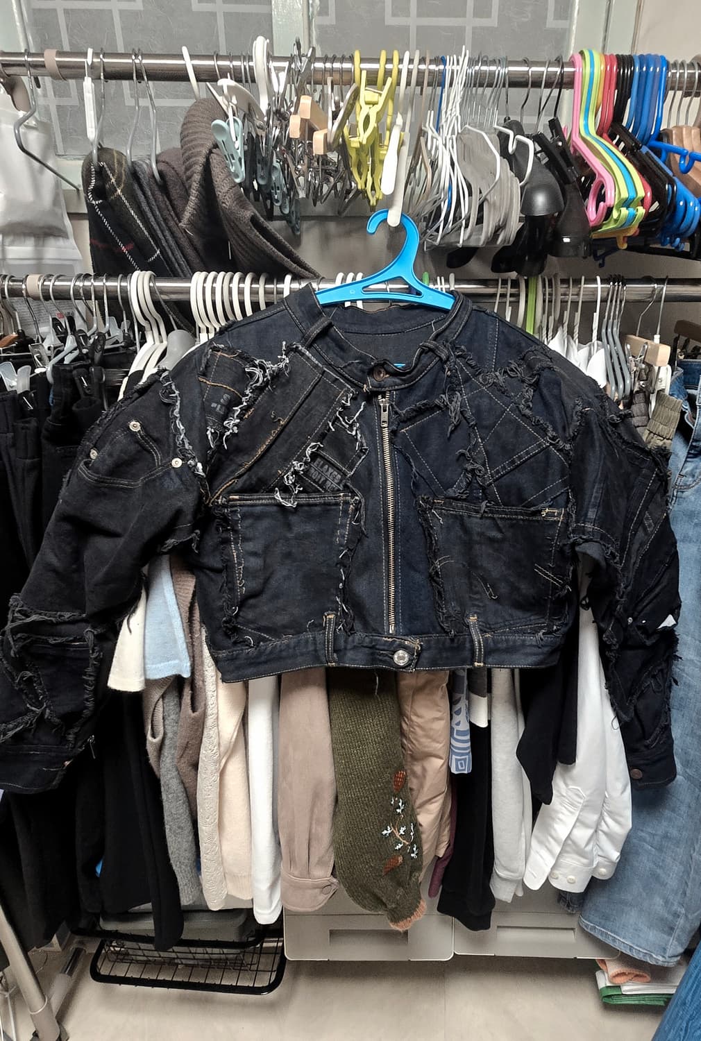 펑크 락시크 y2k 스트릿패션 데님 패치워크 블랙 자켓 빈티지 대장템 상품이미지1