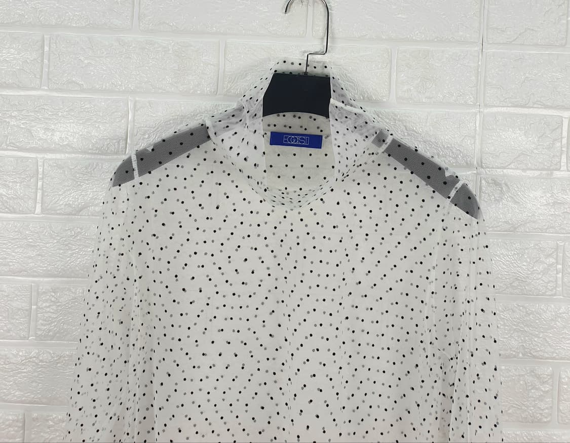 [F]에고이스트 도트패턴 시스루 하이넥 티셔츠 상품이미지4