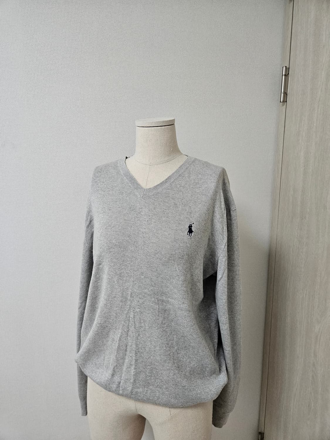 [피마코튼 100%]폴로 랄프로렌 피마 코튼 브이넥 그레이 니트 (S) 상품이미지1