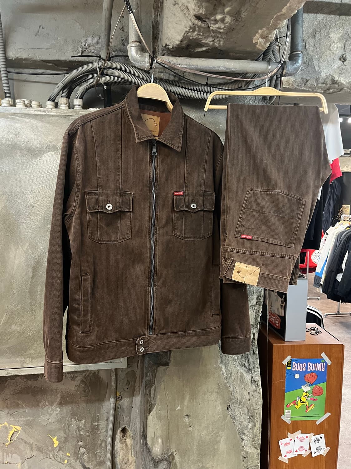 USA 게스 빈티지 자켓L 팬츠W34L32 셋업 브라운 #csz1989 상품이미지1