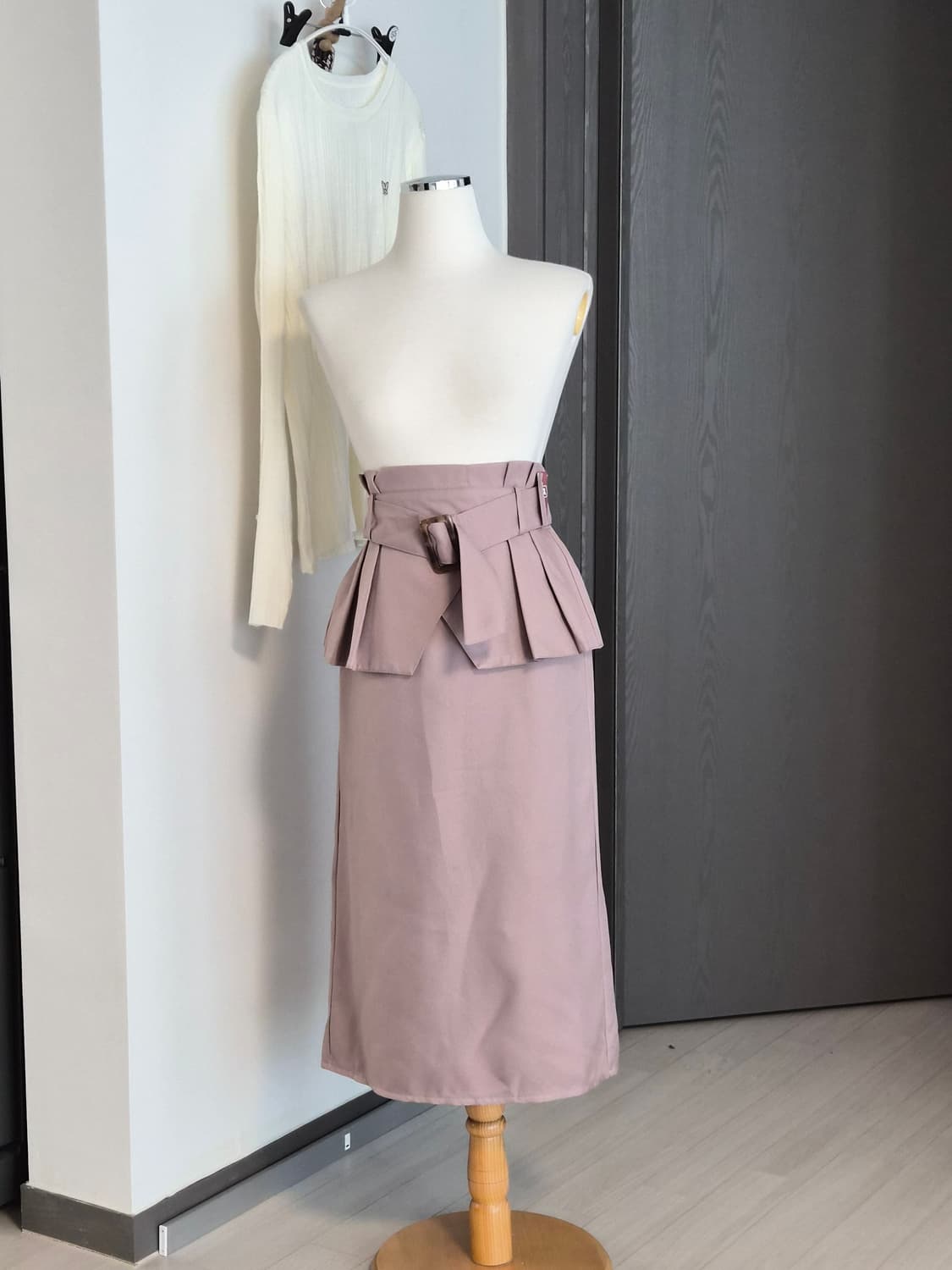 (새상픰 허리쏙! 페플럼 벨티드 롱 스커트 (로즈브라운/인디핑크) 상품이미지2