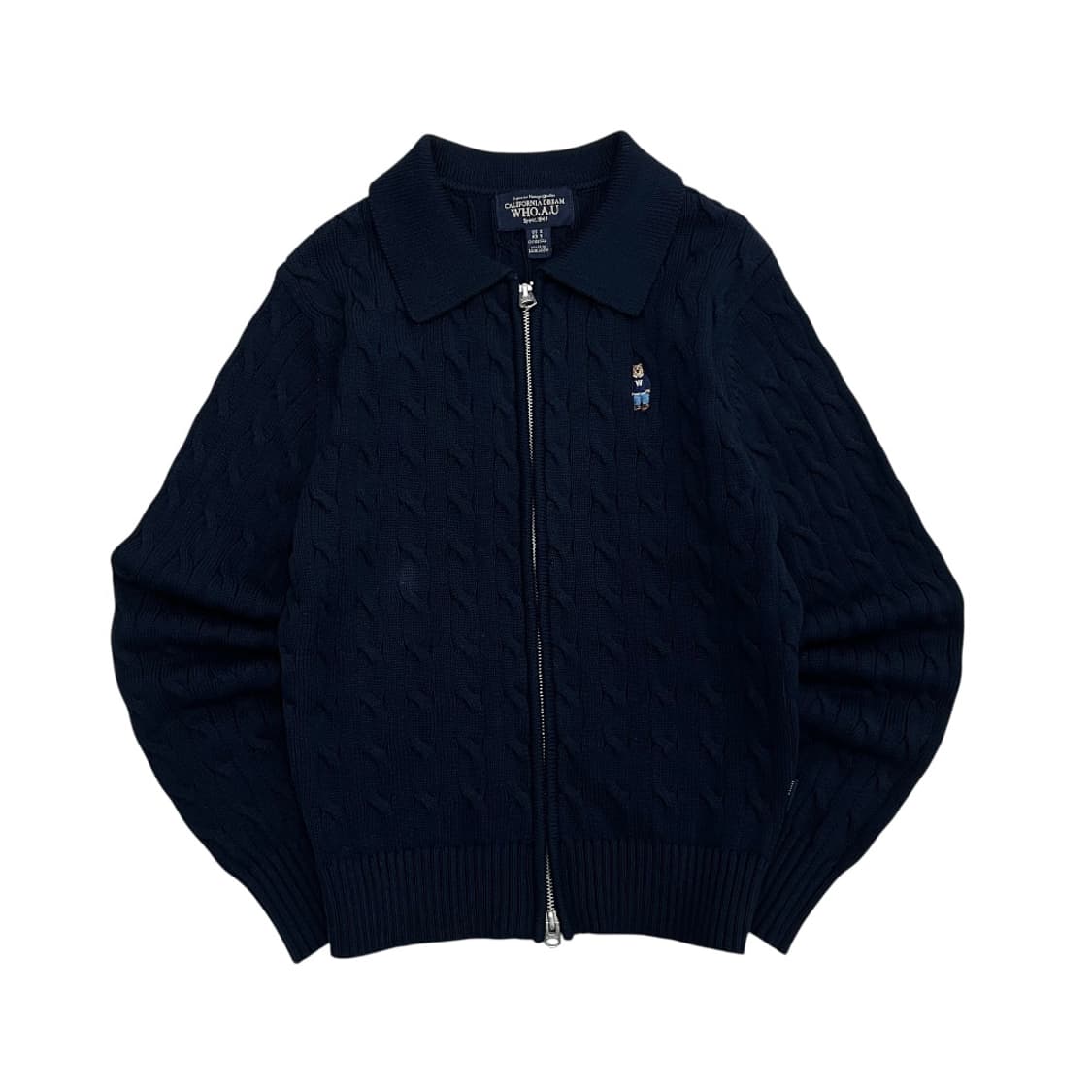 후아유 곰돌이로고 네이비 카라 꽈배기 니트집업 S 상품이미지2