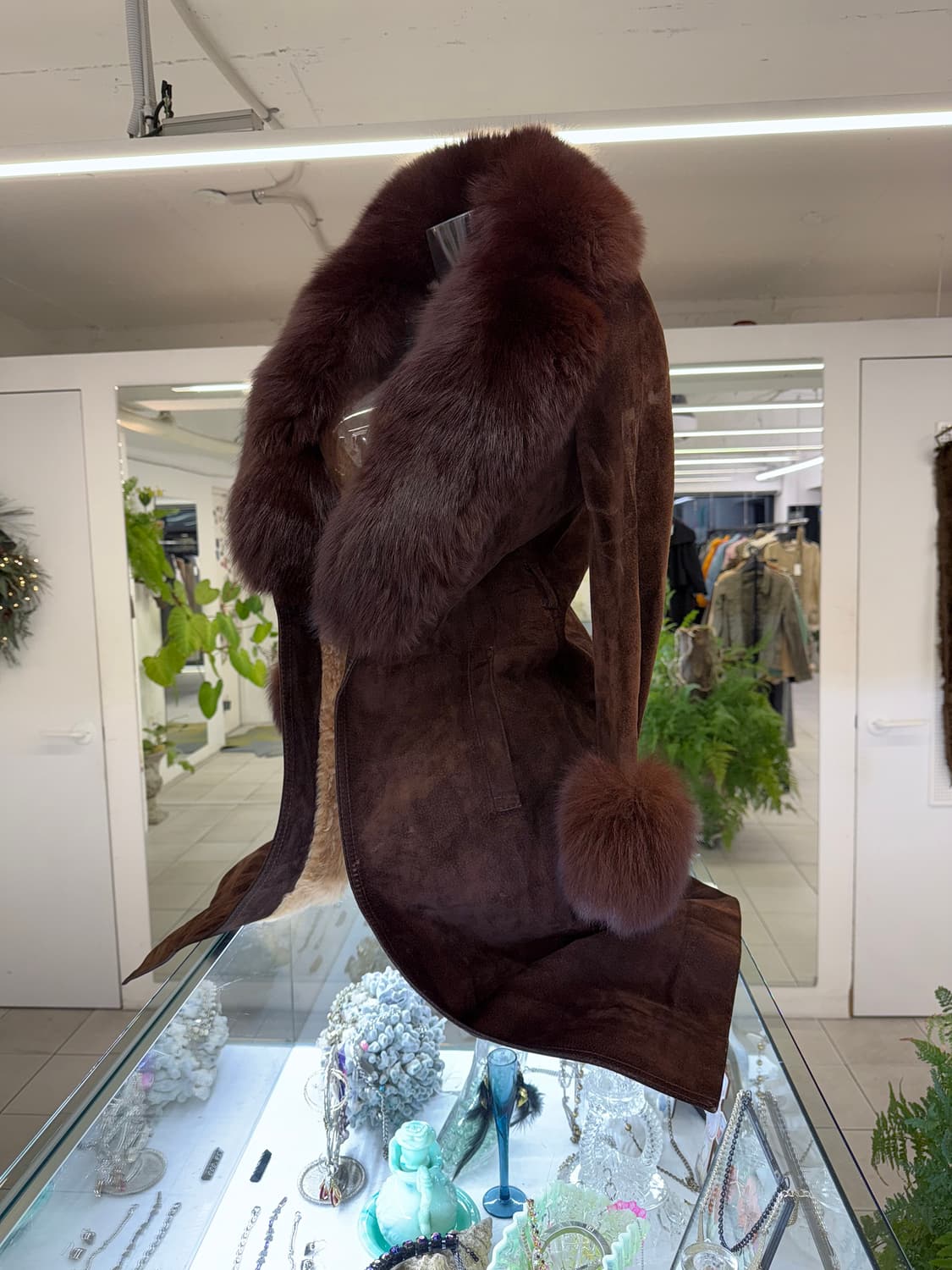 fur trim maxi shearling jacket 상품이미지1