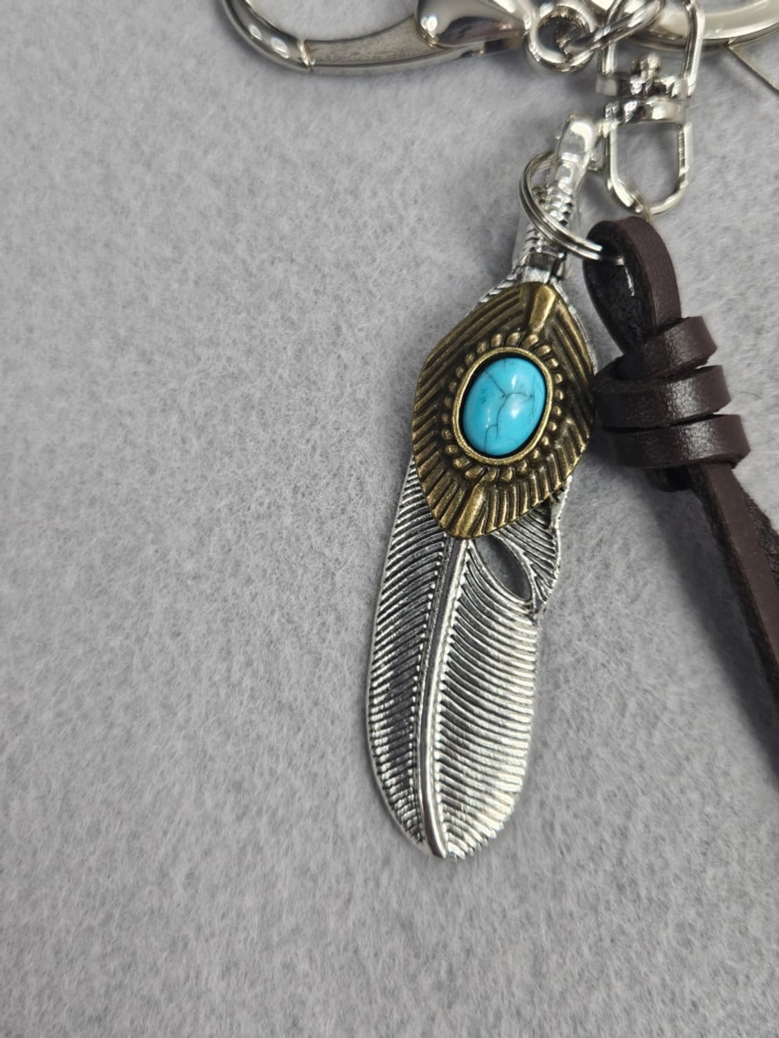 핸드메이드 레더스트링 터키석 메탈페더 키링 ( OS ) / 11530 상품이미지5