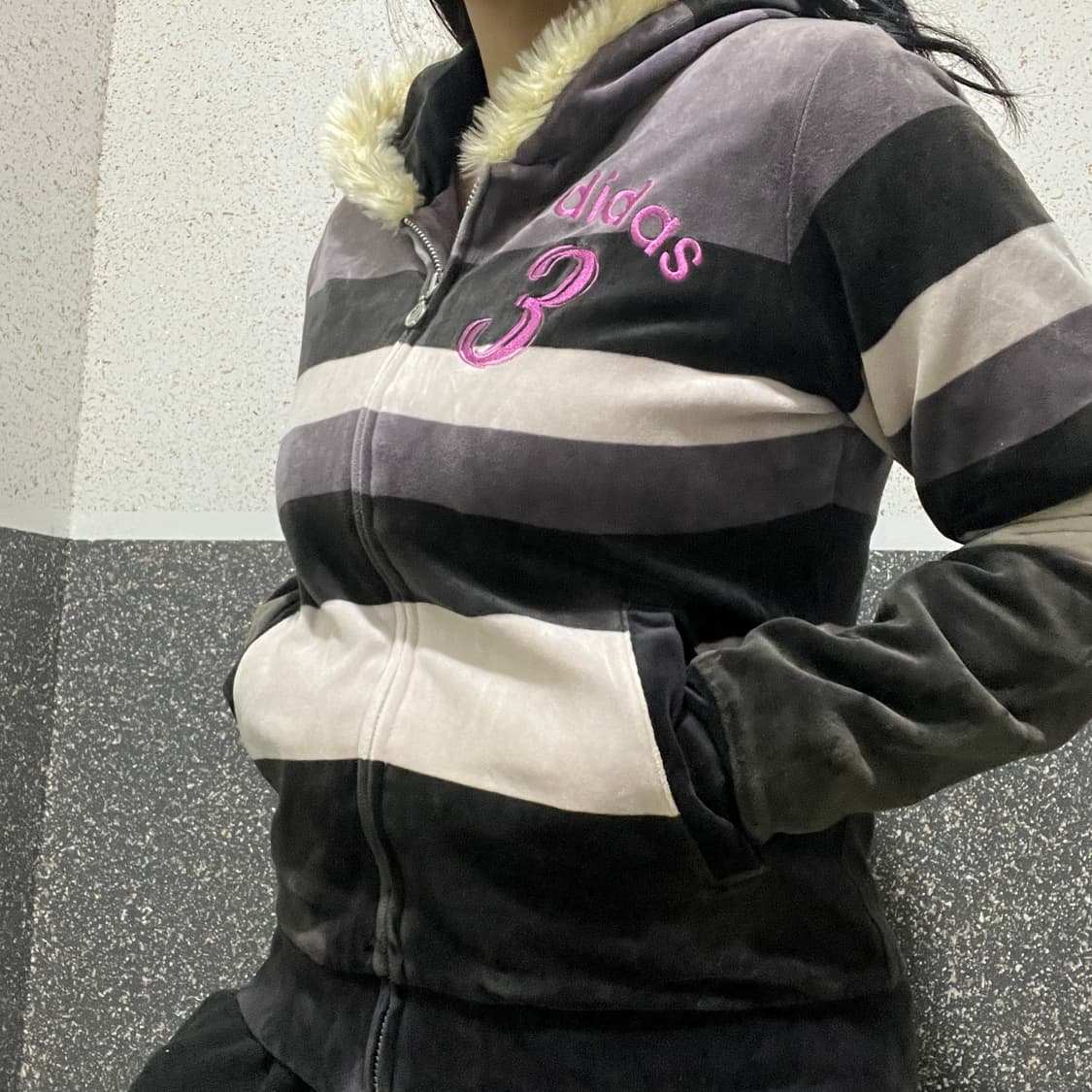 아디다스 보라 퍼플맛 Y2K 벨벳 후드집업 상품이미지1