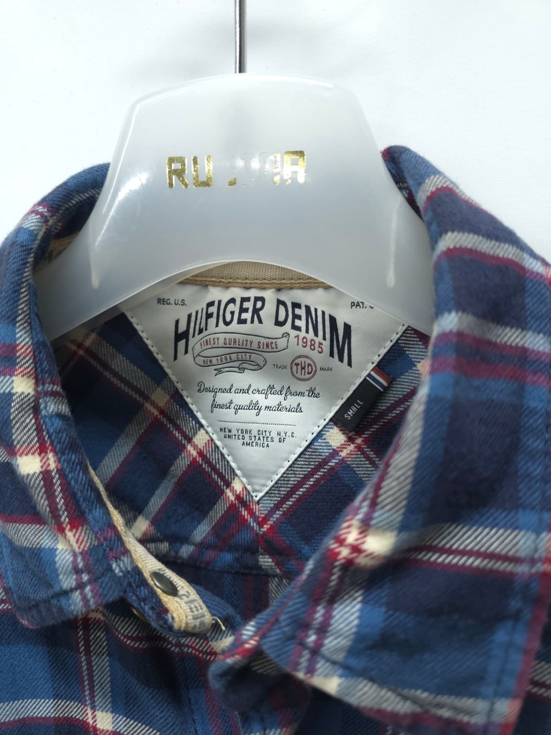힐피거 데님 남성 블루 레드 체크 플란넬 셔츠 상품이미지4