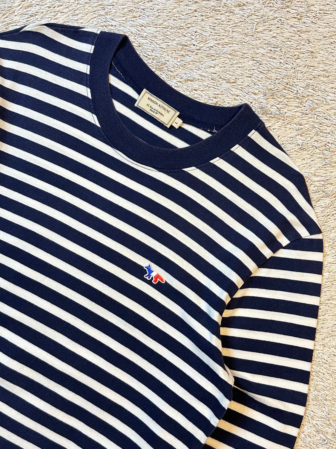 메종키츠네 트라이컬러 스트라이프 롱슬리브 긴팔 티셔츠 네이비 상품이미지2