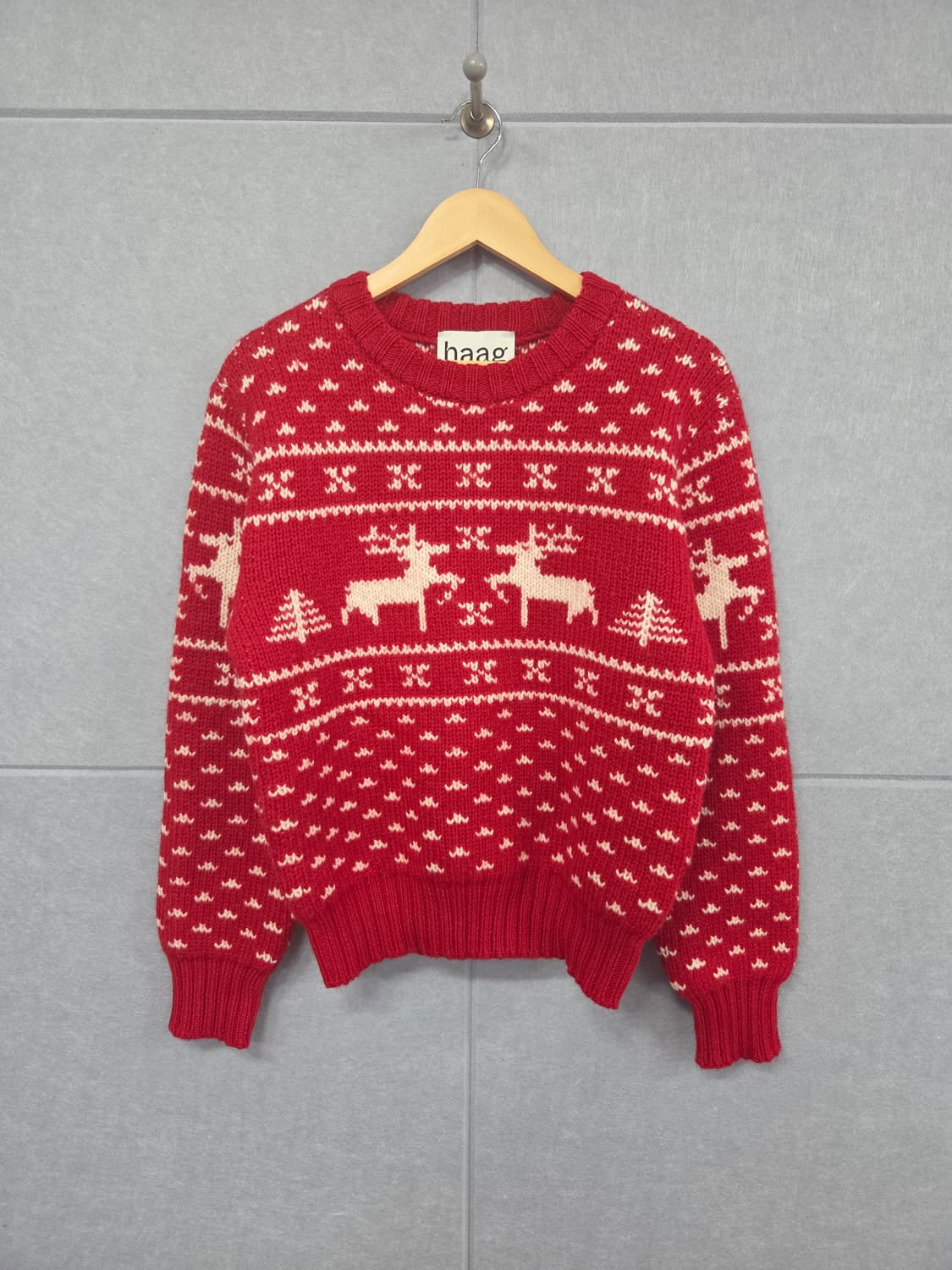 헤이그 a winter sweater 레드 노르딕 사슴 니트 상품이미지1