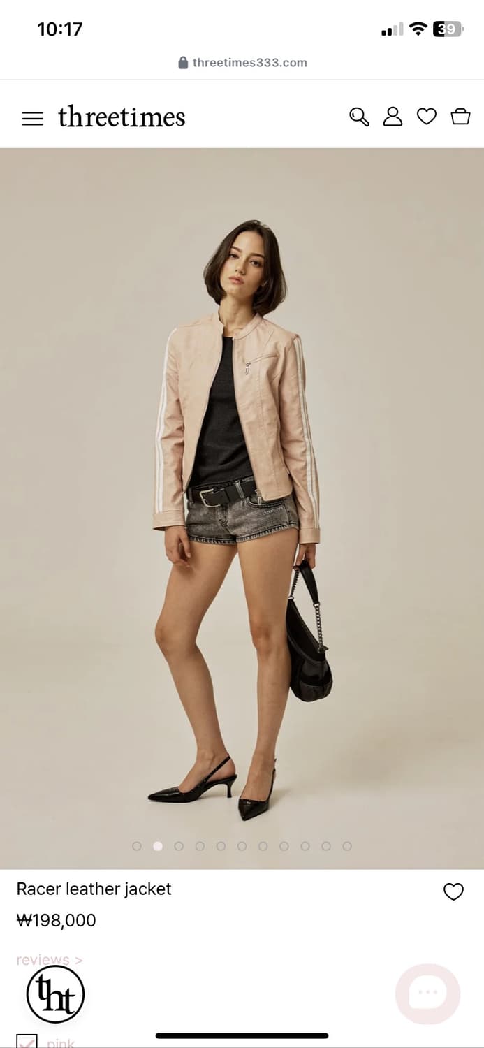 쓰리타임즈 레이서 레더 자켓 핑크 상품이미지2