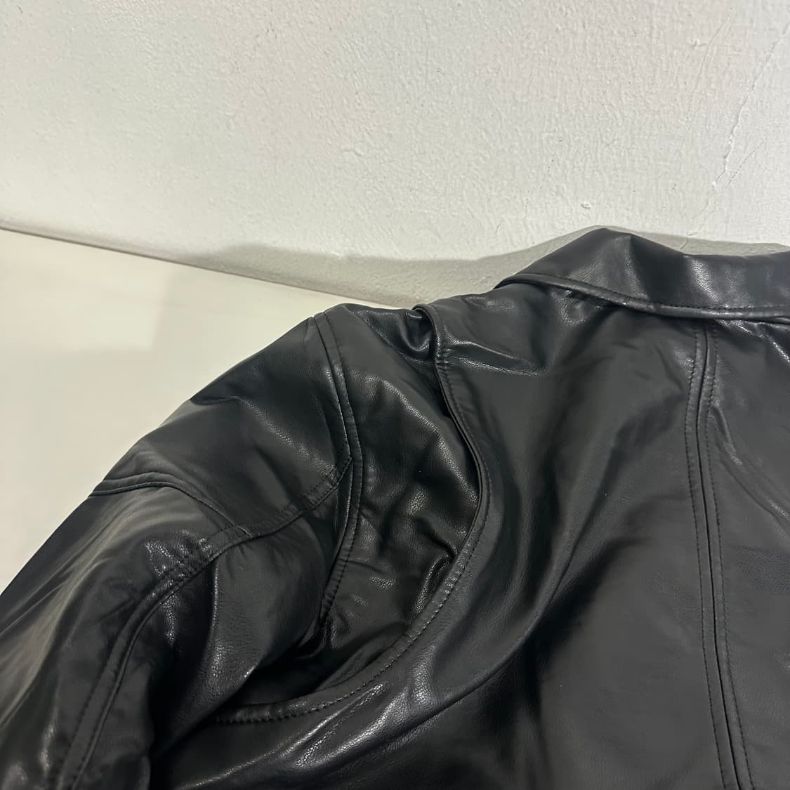M 90-95 자라맨 블랙 페이크레더 가죽 라이더자켓 상품이미지8