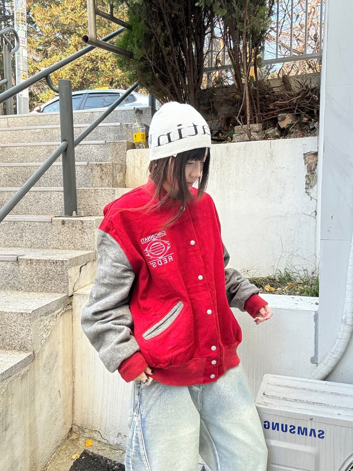 90s 올드스쿨 DeLONG 레드 스타디움 자켓 상품이미지2