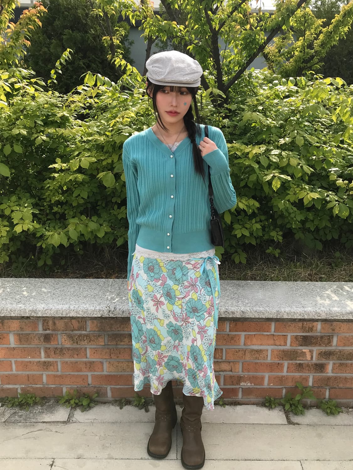 Jpn Pastel Aqua Floral Midi Skirt 상품이미지3