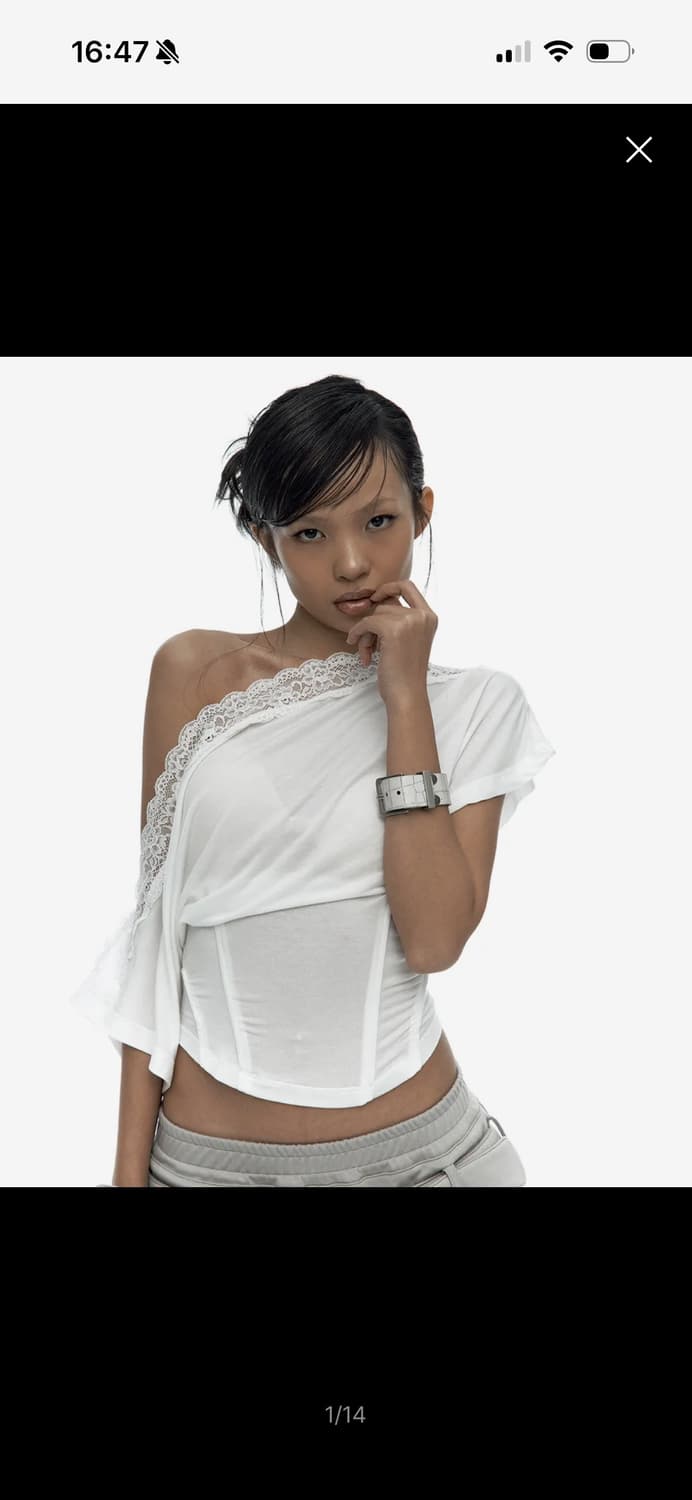 카시코 Lace one sholder corset tee white 상품이미지1