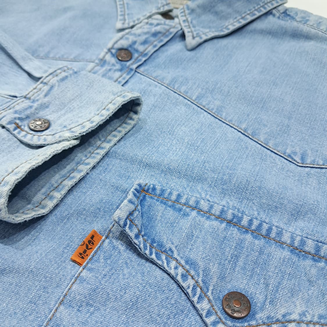 CL700 2XL 리바이스 90s 오렌지탭 웨스턴 연청 데님 셔츠 상품이미지4