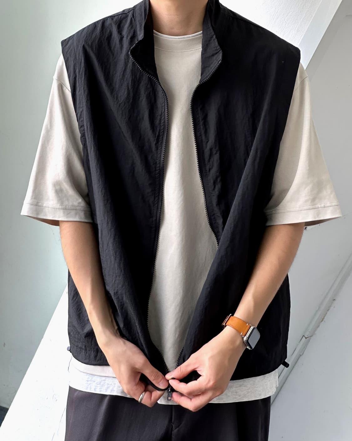 Washed fabric 2way zip design vest 상품이미지6
