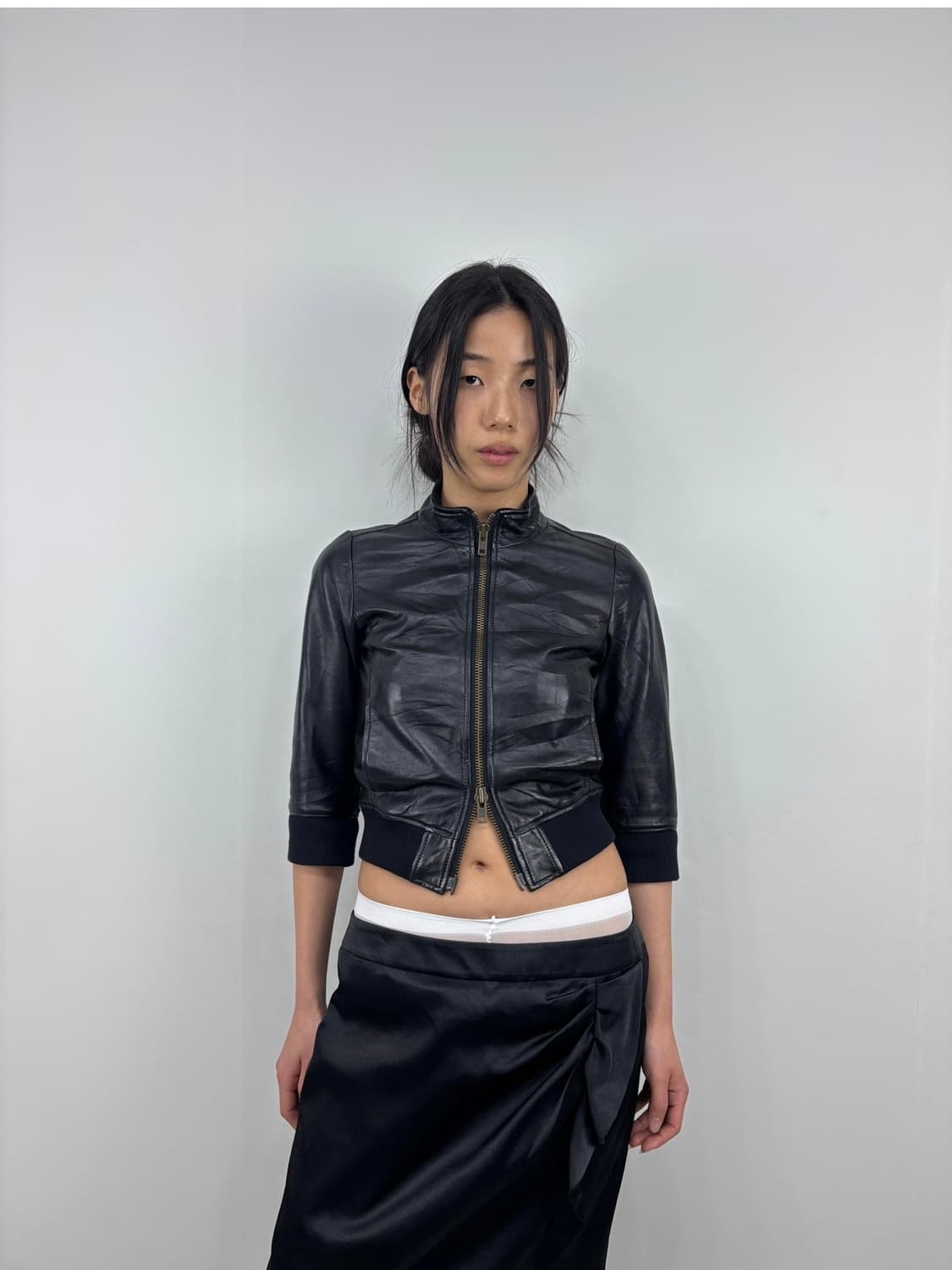 빈티지 투웨이 3/4 크롭 레더 자켓 상품이미지1