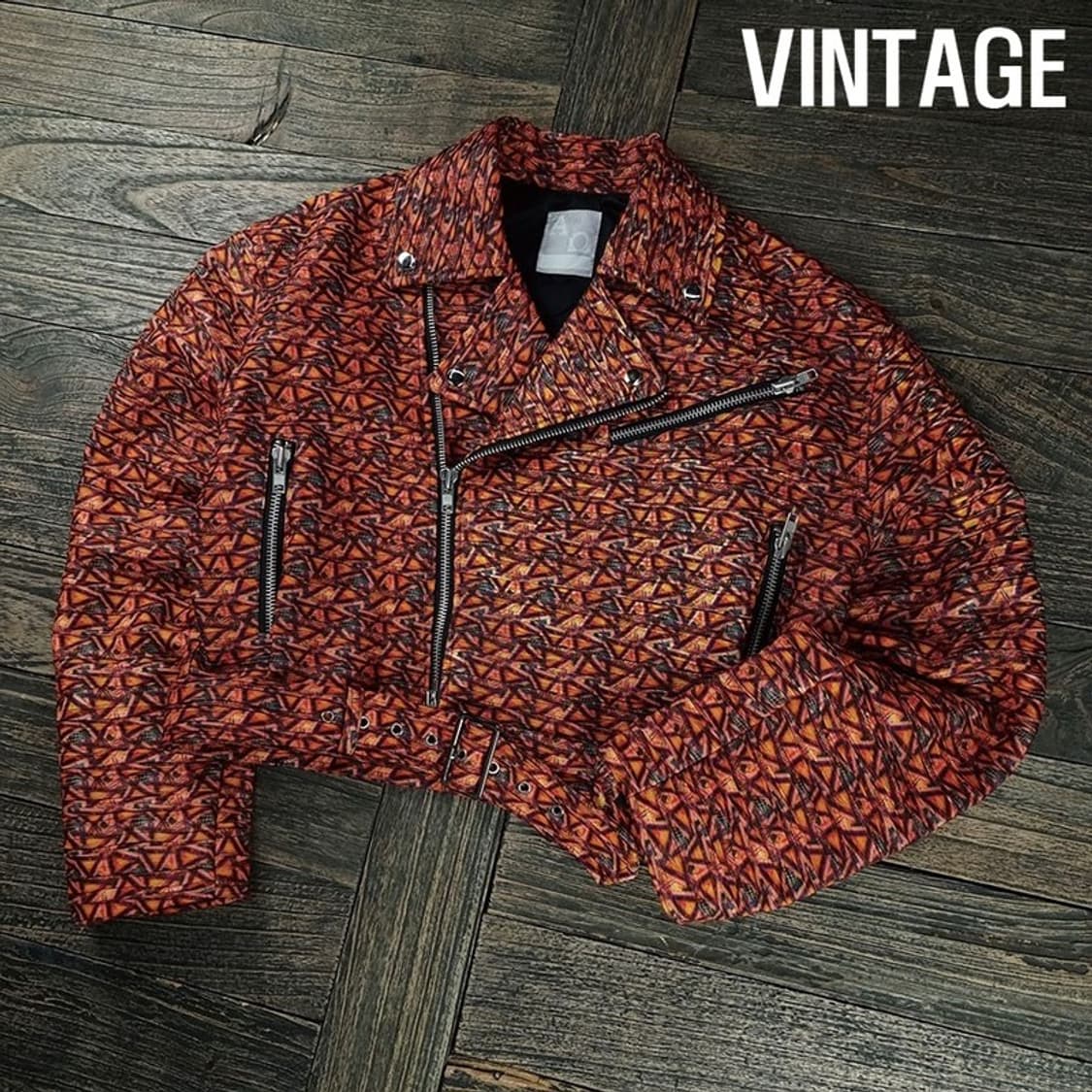 [빈티지] 비건 레더 멀티 패턴 사선 크롭 라이더 자켓 M19450 상품이미지1