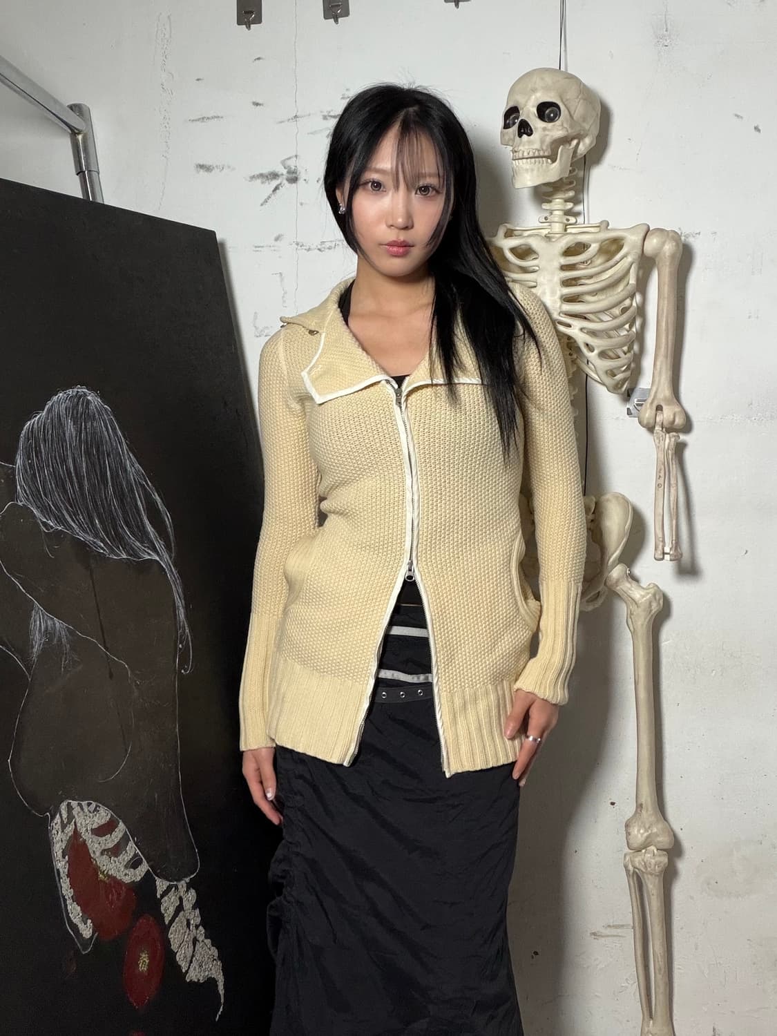 아르마니 익스체인지 하이넥 투웨이 절개 니트 집업 XS 상품이미지2