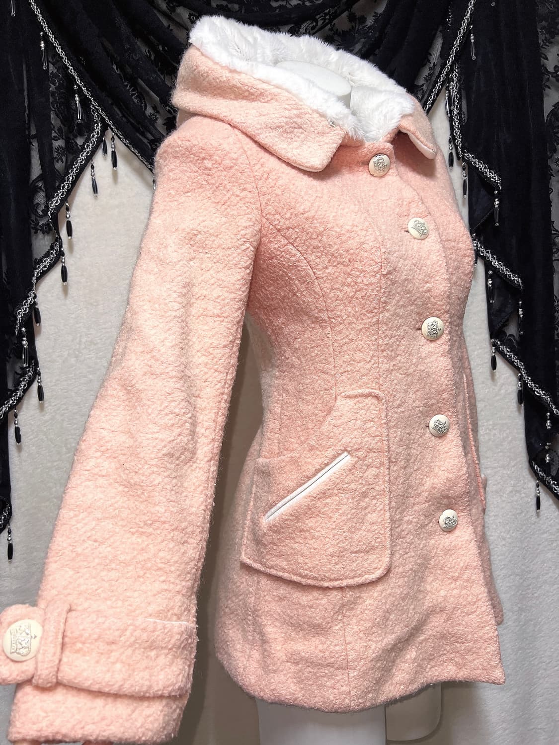 히메갸루 라떼 로맨틱 로걀 핑크 퍼후드 코트 자켓 러블리 핀터 하치 상품이미지1