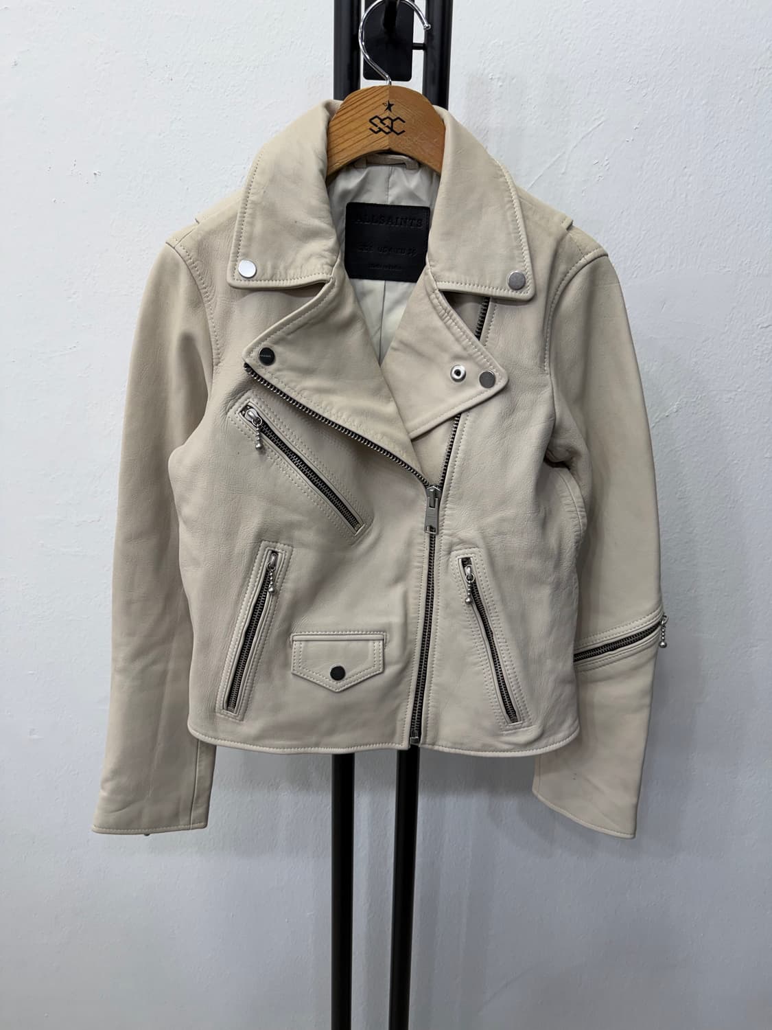 정품) 올세인츠 여성 아이보리 레더 라이더 자켓 36 상품이미지1