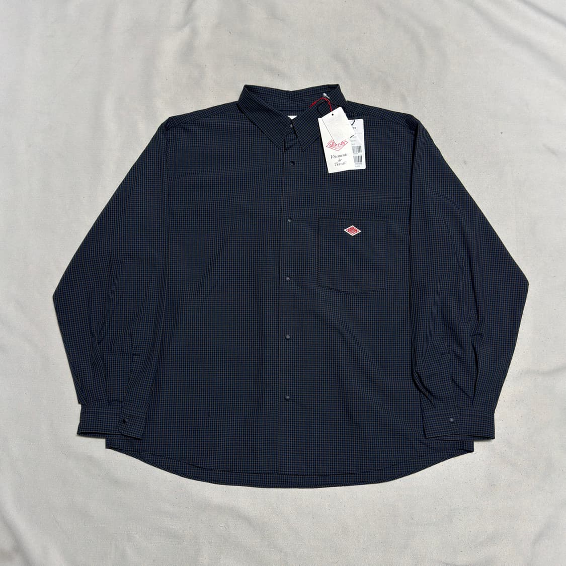 38 새상품 단톤 체스트 패치 로고 체크 워크 셔츠 상품이미지2