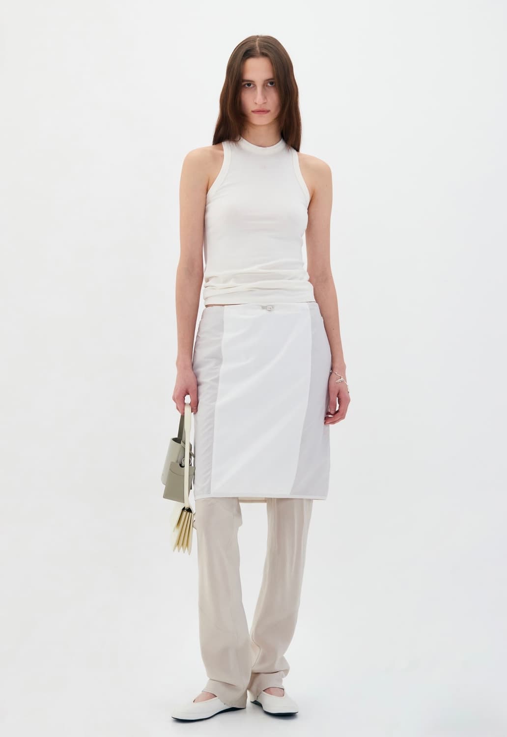 Contrast Midi skirt (White) 상품이미지1