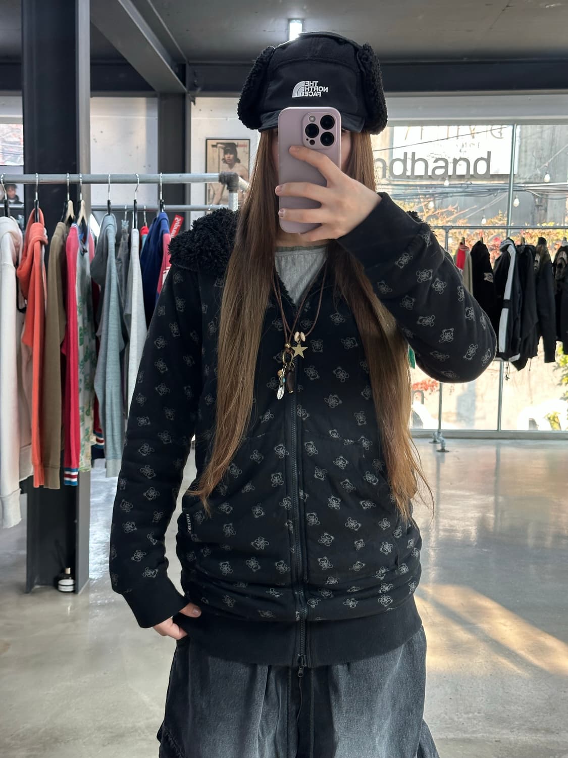 히스테릭글래머 리버시블 퍽베어 플러피 원피스후드집업 상품이미지3