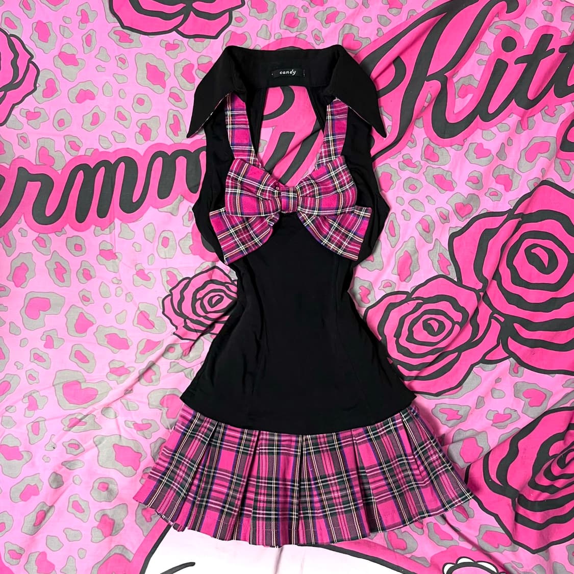 MA*RS 마즈깔 스쿨갸루 블랙핑크 체크 리본 셋업 핀터109히메 고갸루 상품이미지1