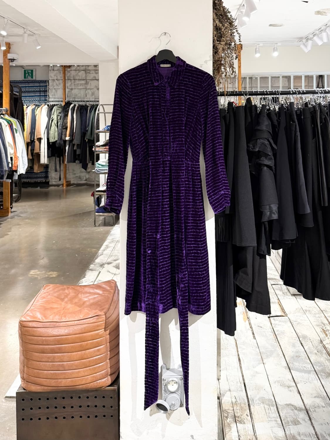 보테가베네타 퍼플 벨벳 패턴 셔츠 스트랩 드레스 상품이미지1