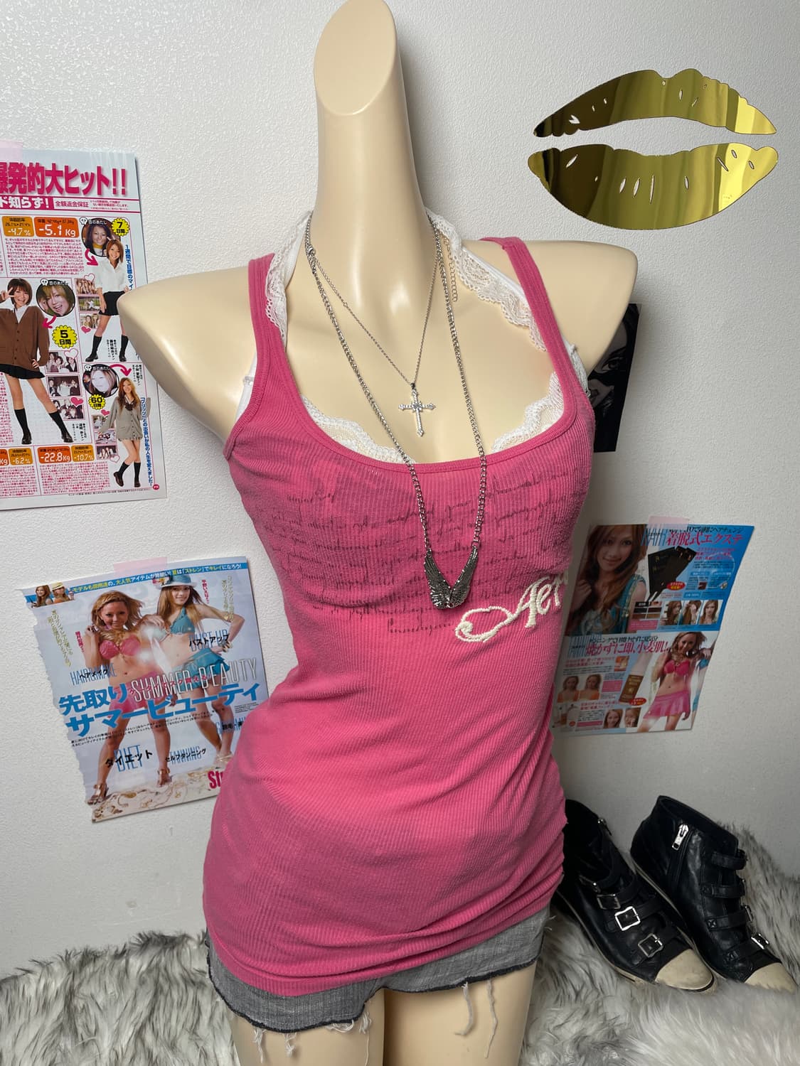 Aeropostale 핑크 레터링 나시 슬리브리스 상품이미지1